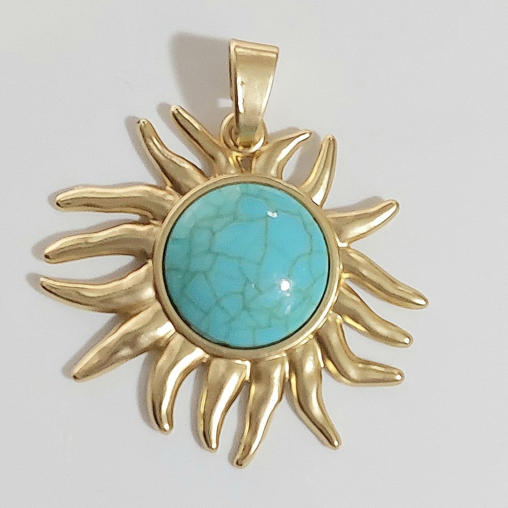 Aztec Gold And Blue sun burst necklace pendant - Womens Jewelry